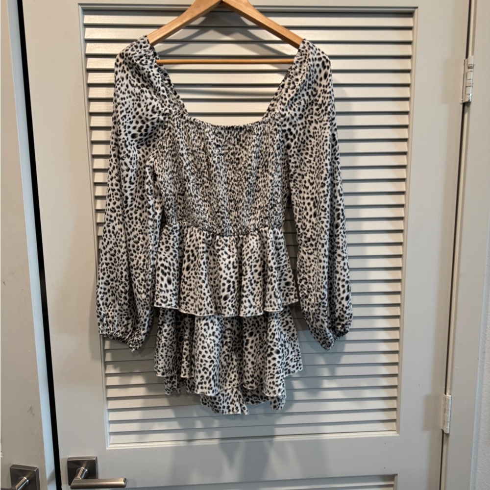 Leopard Print Smocked Peplum Rompee